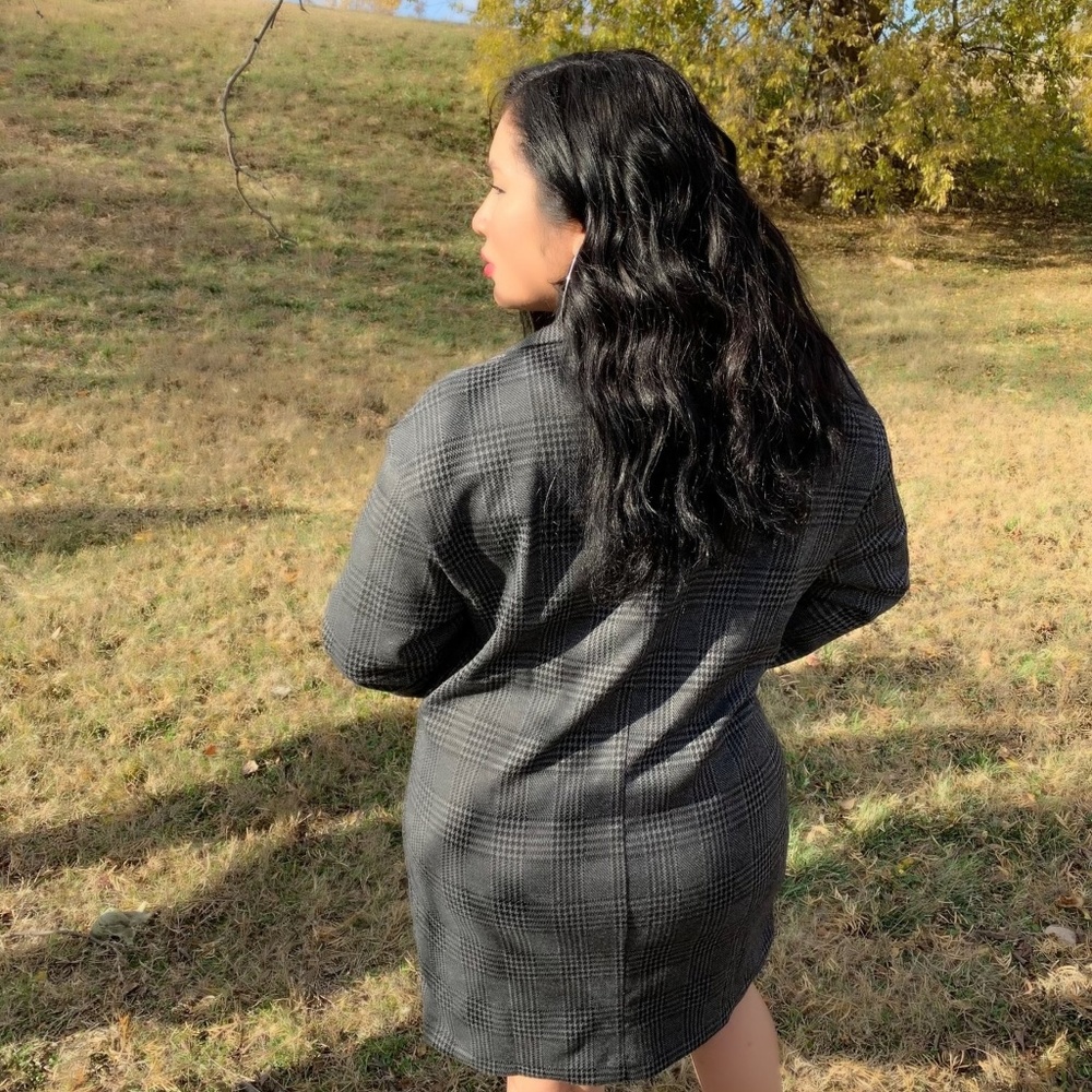 Long Sleeves Check Pattern Blazer - Picture 4 of 4